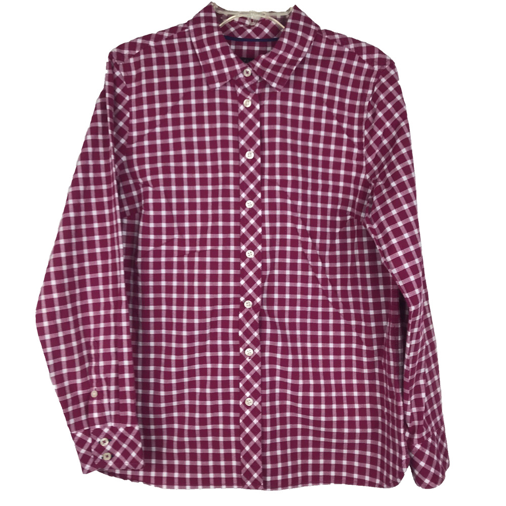 Talbots Petites Gingham Button Up Top Textured Red White Cotton Sz Petite Medium